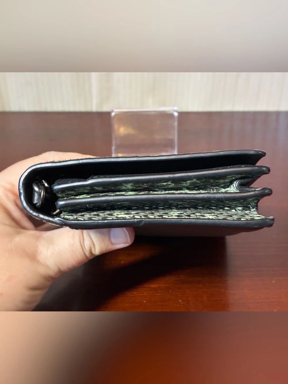 Coach Callie Foldover Snakeskin Leather Chain Clutch